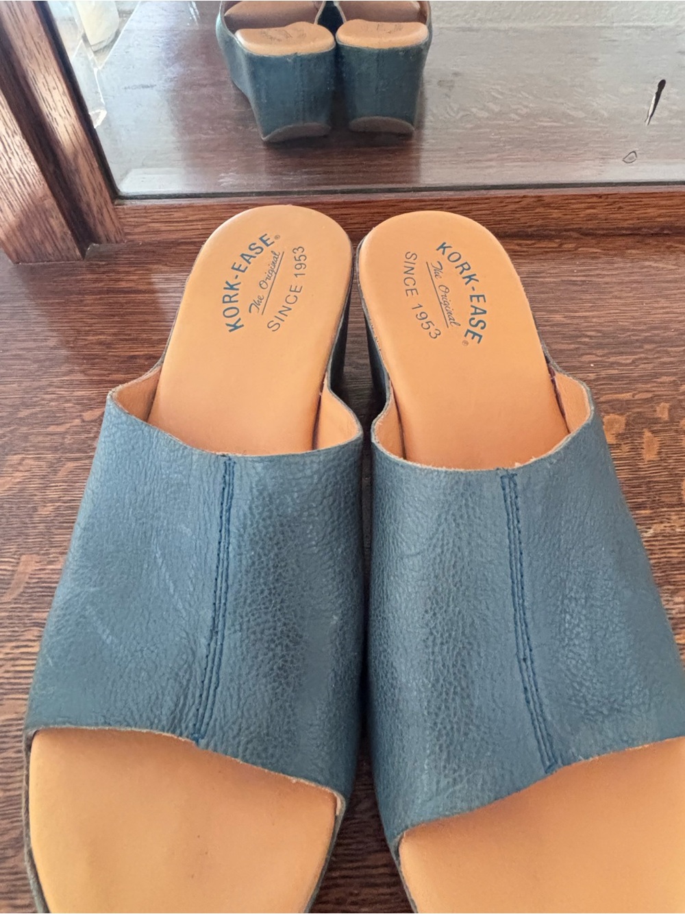Kork-Ease Teal Leather Slide Mules - Picture 4 of 7